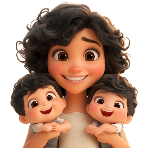 母亲抱双胞胎儿子微笑