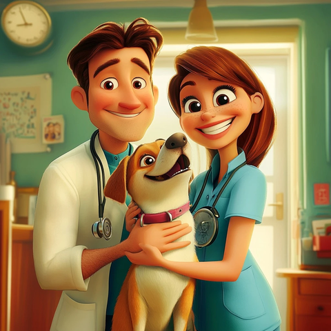 兽医帮助微笑狗主人围观