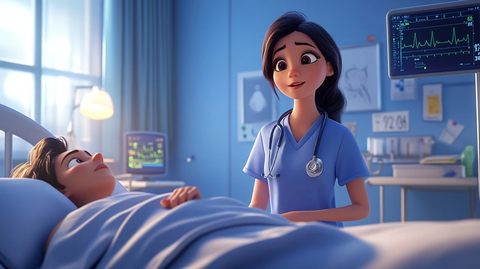 女医生查看卧床病人