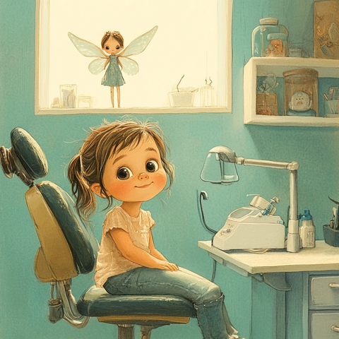 女孩牙医椅上童话小仙子