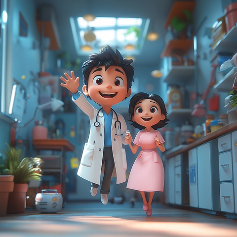 悬浮医生护士卡通