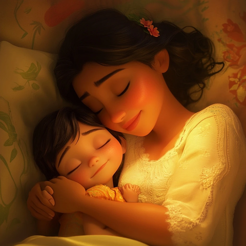母子床上相拥入睡
