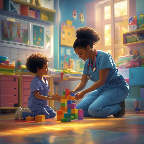 护士协助特殊儿童玩乐