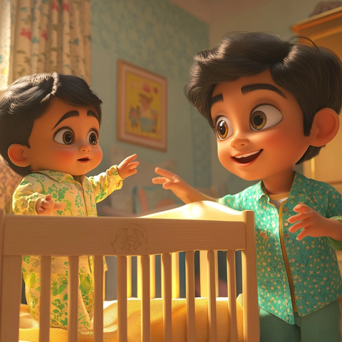 印度男孩与婴儿弟弟对话