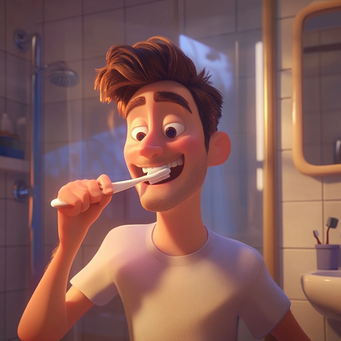 清晨刷牙镜子前的男人