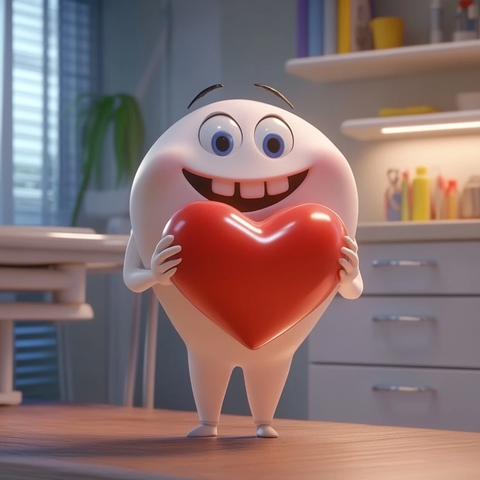 牙齿卡通心形微笑