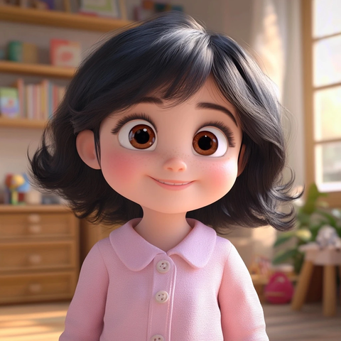 小女孩粉色连衣裙玩偶房间