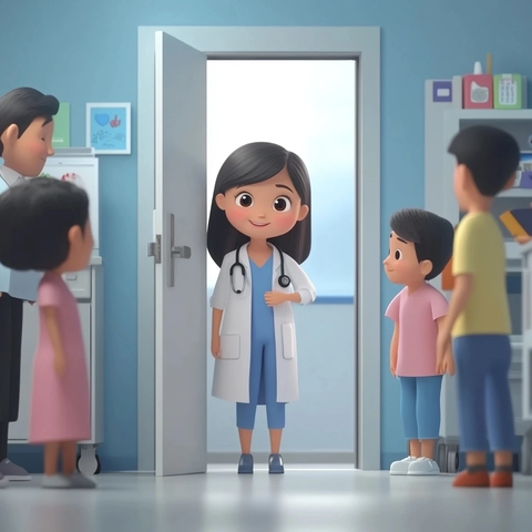 女医生开门迎接患者