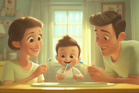 宝宝选牙刷父母陪伴