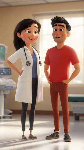 医生与男子微笑合影