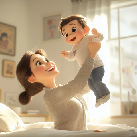 妈妈床上举起宝宝