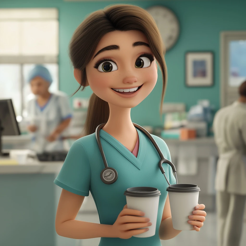 护士学生手持咖啡站台前