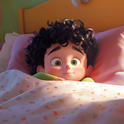 小男孩床上醒来儿童房