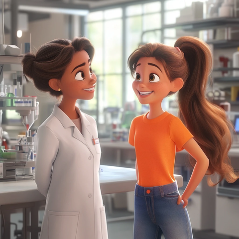实验室女孩与女科学家微笑
