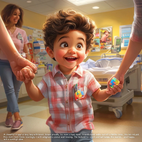 男孩微笑走出诊所