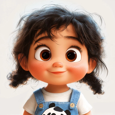 熊猫恤搭配牛仔背带裤