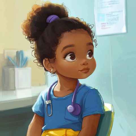 小女孩戴眼罩坐在医生椅上