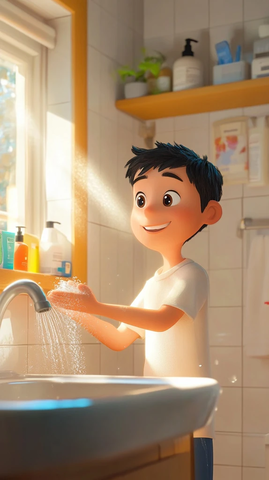 亚洲男士洗手间洗手场景