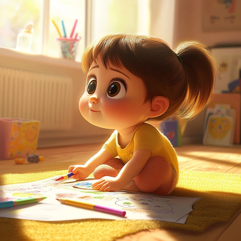 宝宝坐在地毯上画画