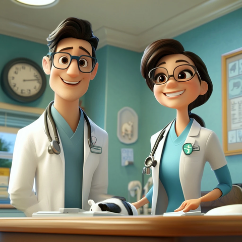 兽医助手桌前站立