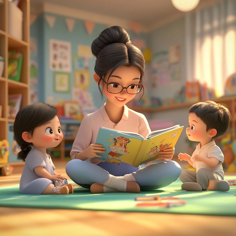 卡通教师读绘本给幼儿