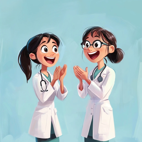 亚洲女医生欢快鼓掌