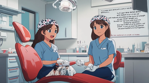 红椅白家具牙医助手动漫风格