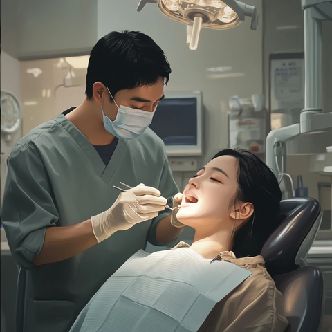 牙医检查患者牙齿场景