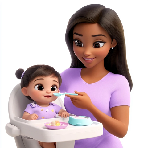 女人喂宝宝吃东西