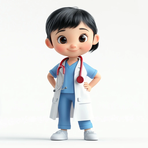 小女孩穿医生白大衣挂听诊器