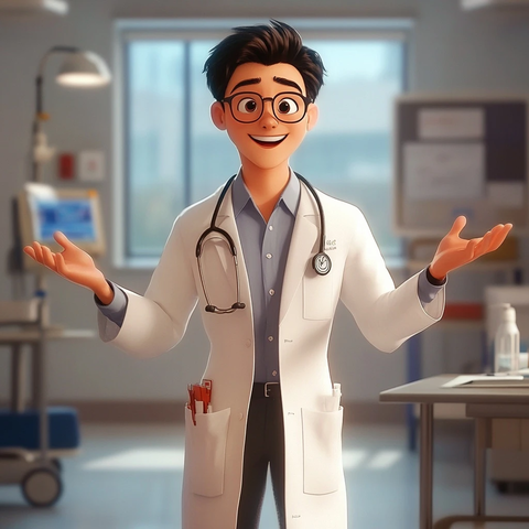 医生微笑展开双手