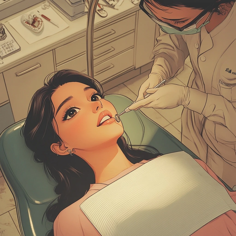 女子牙科检查漫画风格