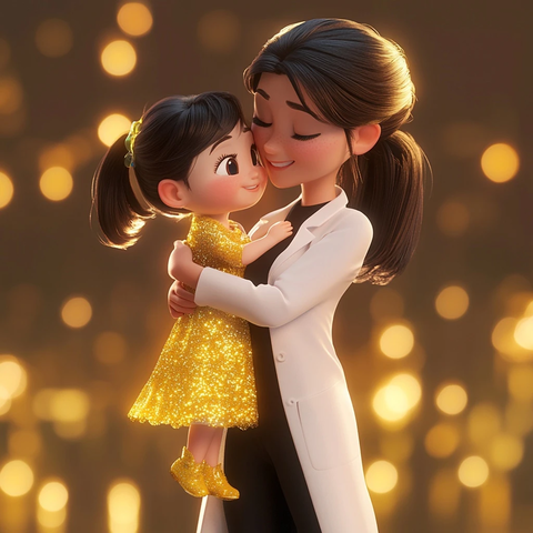 女科学家抱小女孩