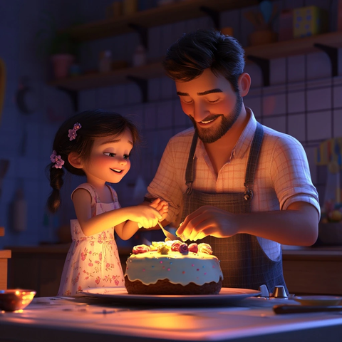 父女一起做蛋糕