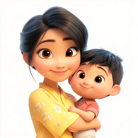 亚洲母亲与孩子合影