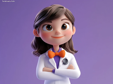 女医生白大衣橙领结紫色背景