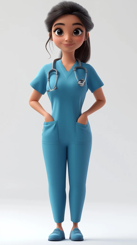 女护士穿青色制服全身像