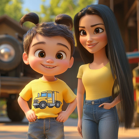 男孩与妈妈开心站立