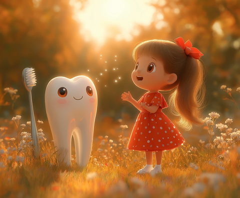 小女孩与魔法牙刷对话