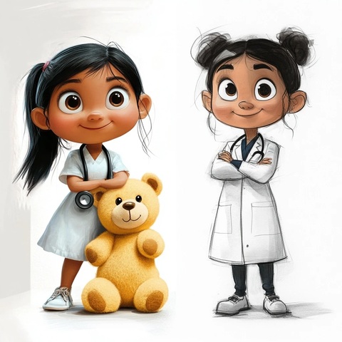 女孩与泰迪熊到医生成长