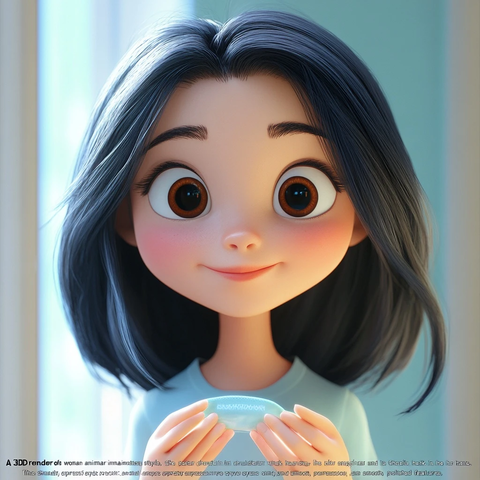 动画女子手持发膜