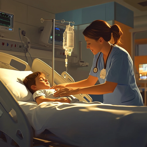 护士照顾生病儿童医院场景