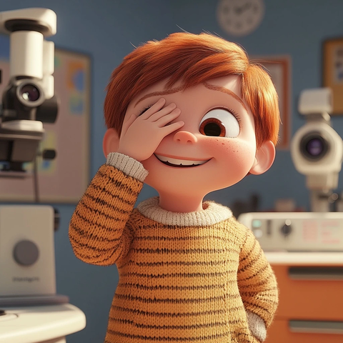 孩子遮眼微笑测视力