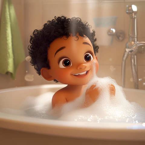 小男孩洗手泡沫飞溅