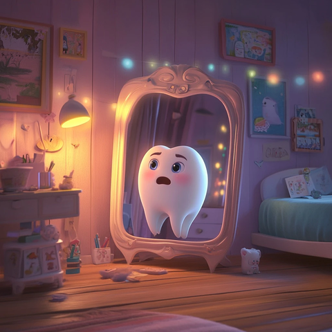 女孩牙齿照镜子卧室