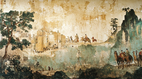 古代人物骑马出行壁画