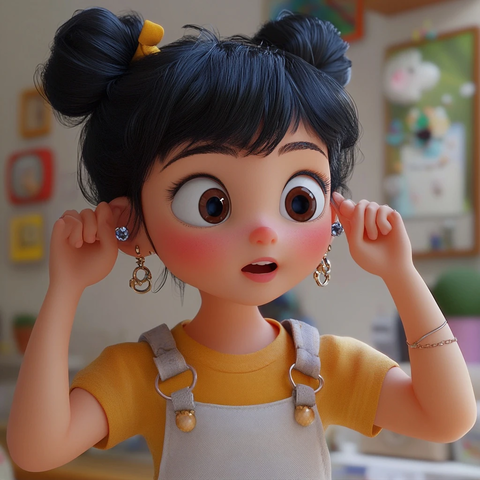 女孩展示新耳环