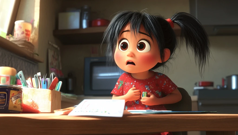 小樂坐桌前推开作业喊饿