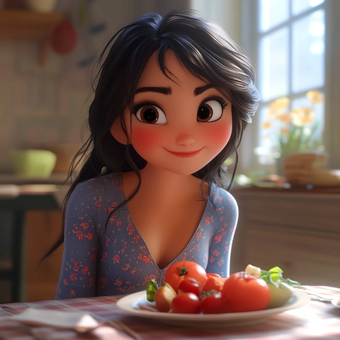 卡通女孩家中用餐