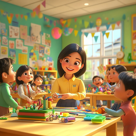 亚洲女教师与学生课堂互动